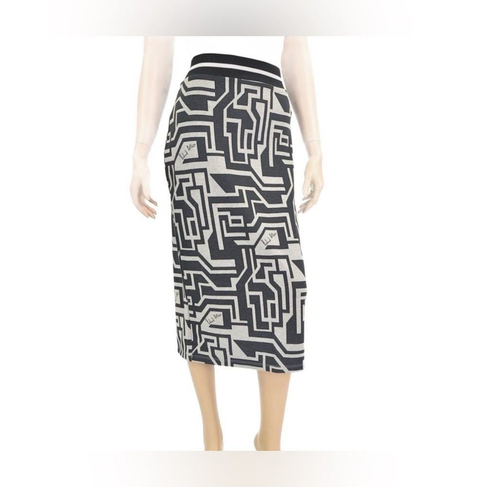 H&M x Richard Allan Black and Gray Patterned Midi Skirt